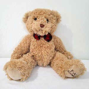 FAO Schwarz 18" Plush Teddy Bear Tan with Red Bow Tie Stuffed Animal